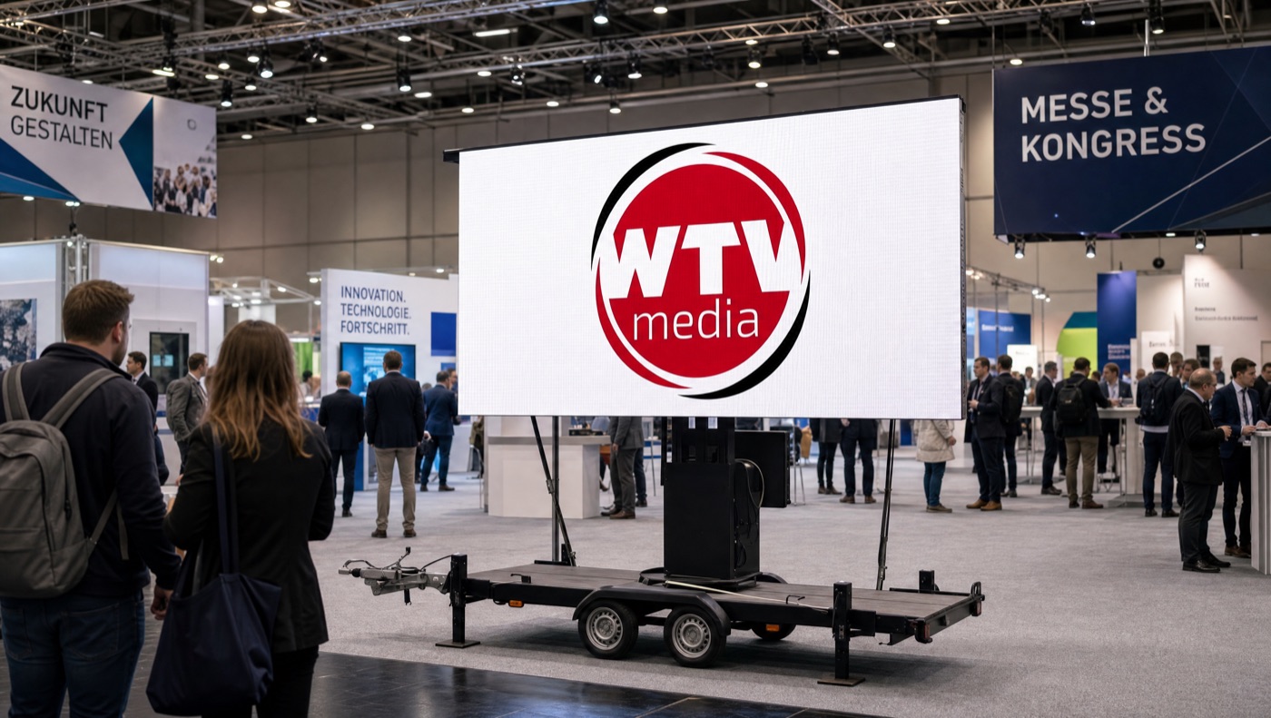 Kompakte LED-Videowand als Blickfang auf einem Messestand